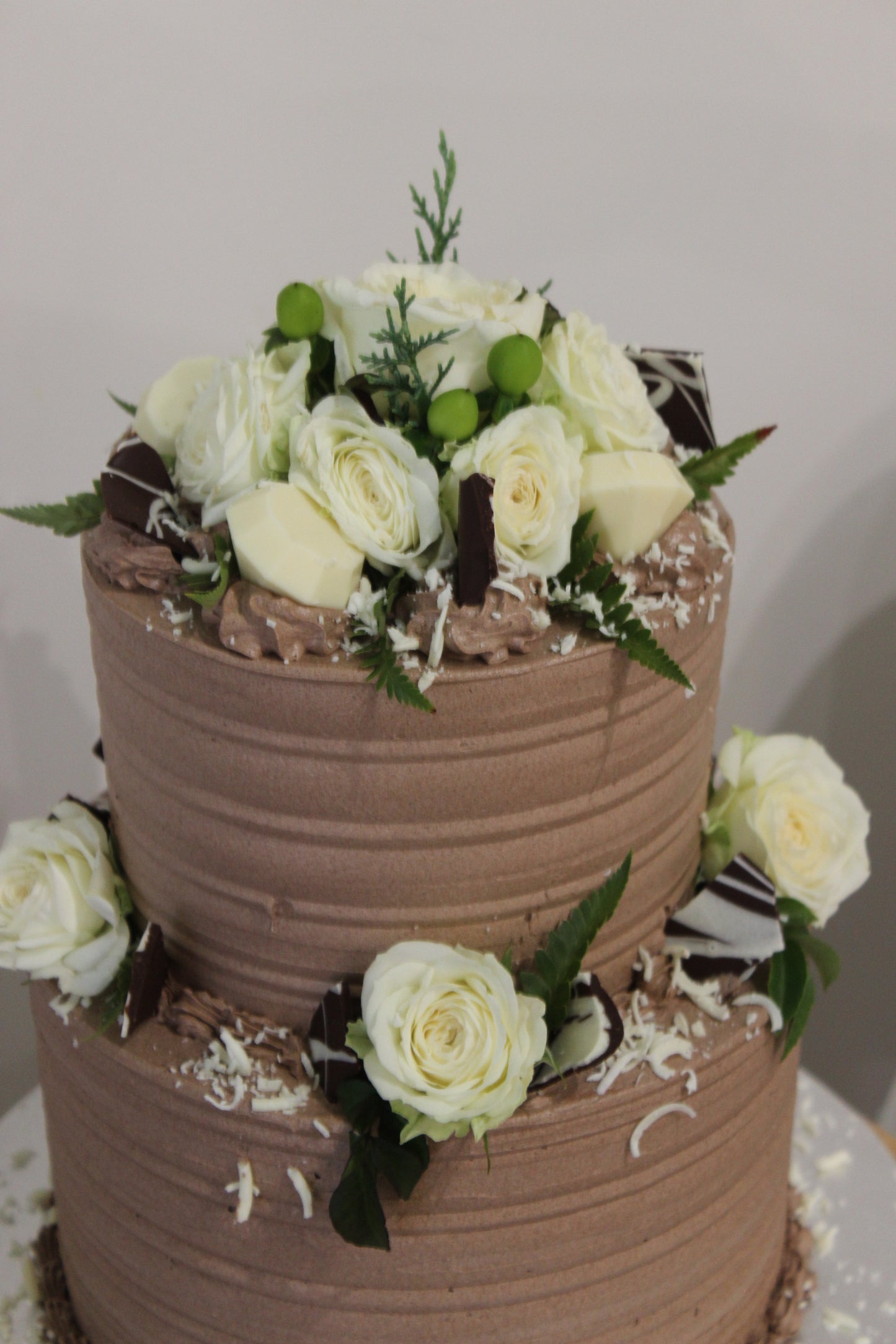 2 Tier Chocolate Buttercream Cake With Flowers