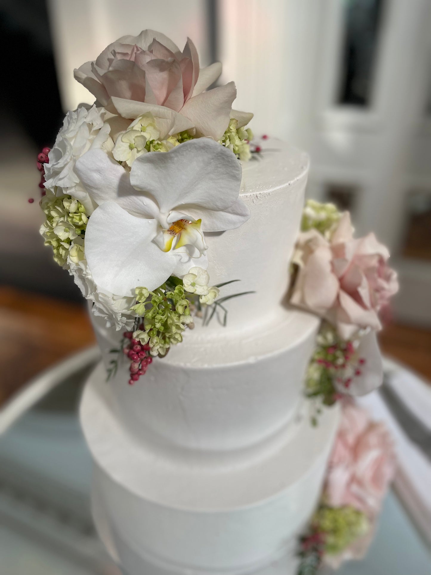 3 Tier White Buttercream with Lux Flowers