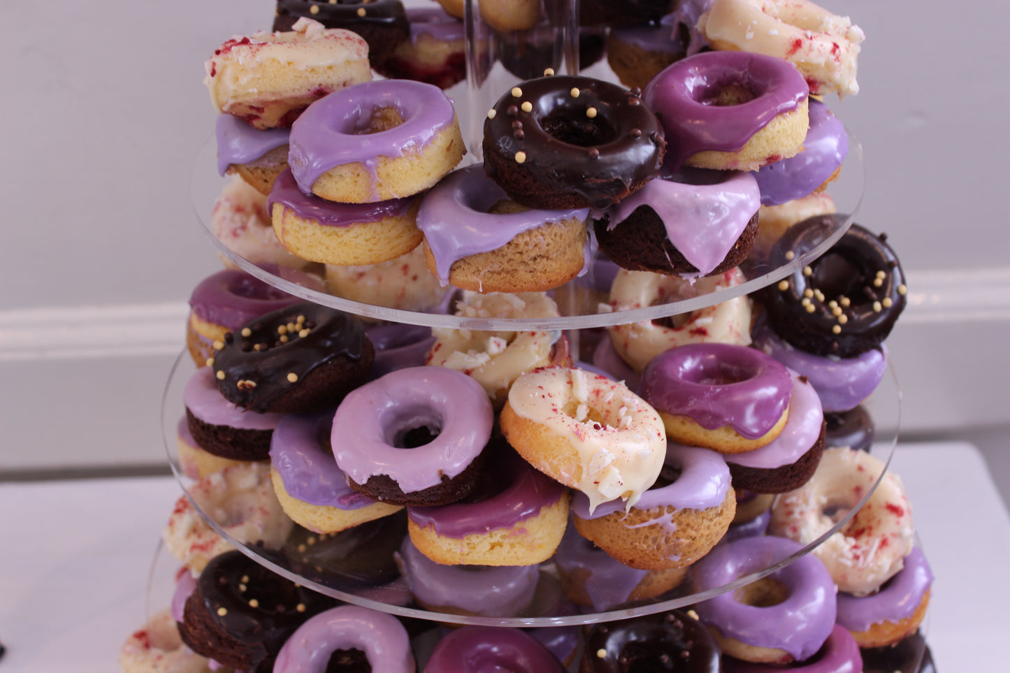 Donut Tower with Cutting Cake, Purple & Chocolate