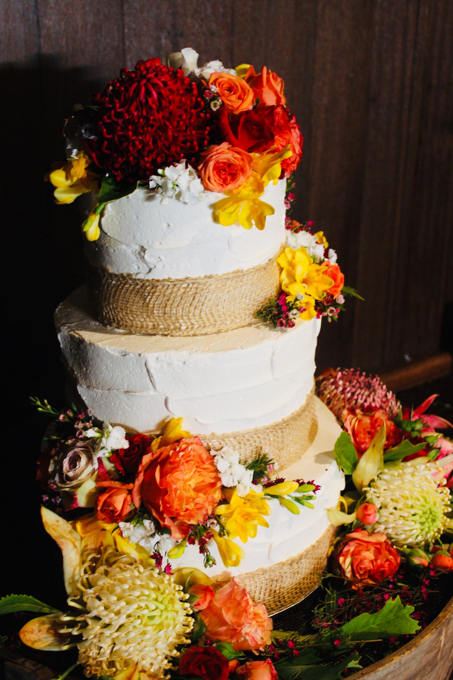 3 Tier Rough Buttercream with Bright Country Flowers
