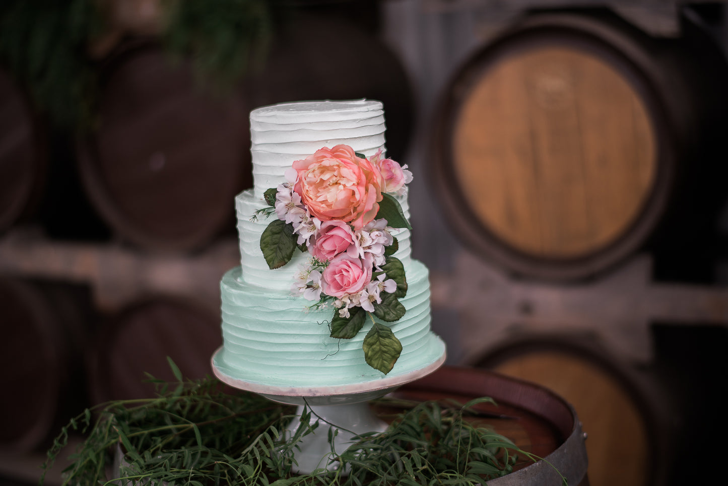 3 Tier Mint Ombre Cake with Peach Flowers