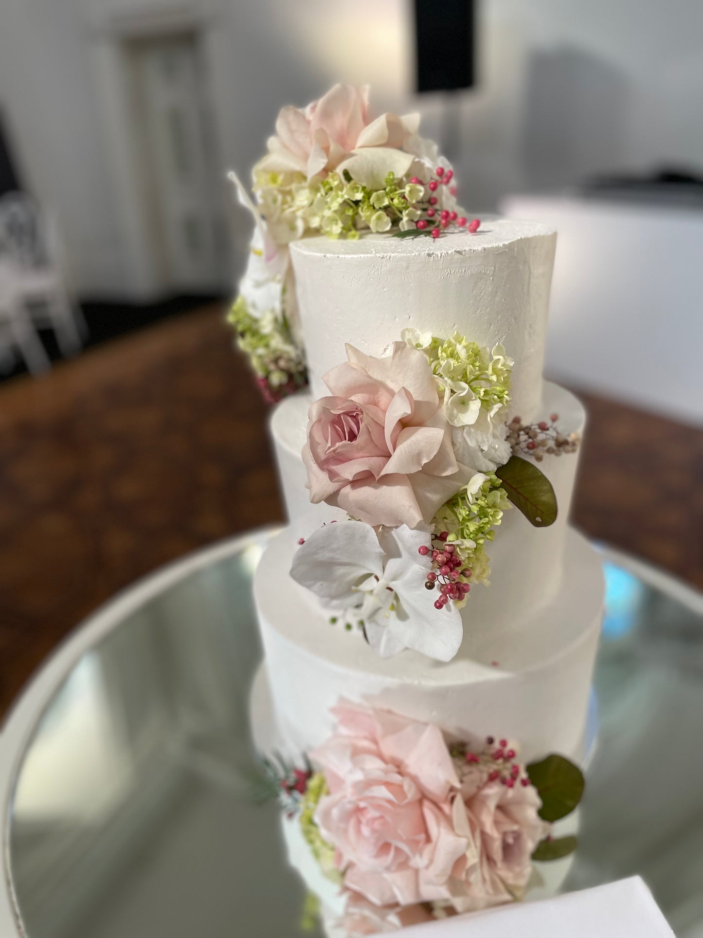 3 Tier White Buttercream with Lux Flowers