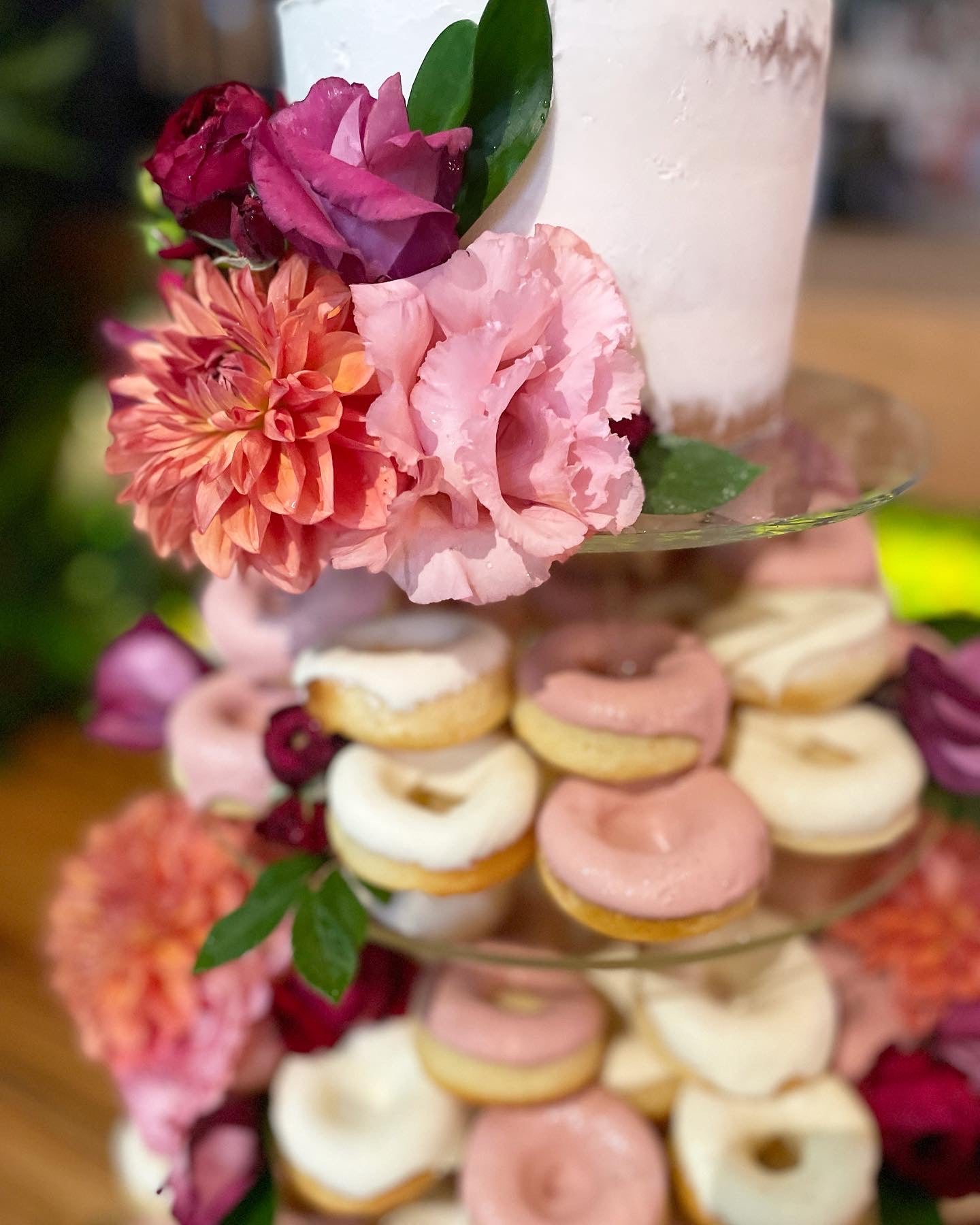 Donut Tower Cake in Bright Colour Flowers