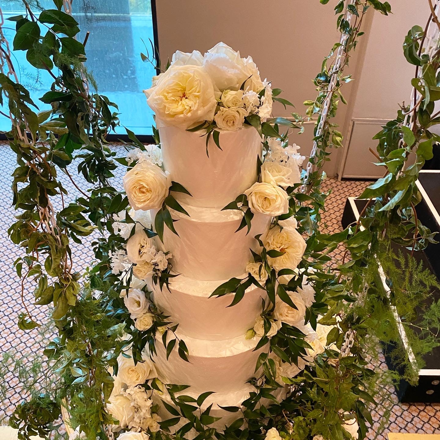 Hanging 5 Tier Buttercream with White Flowers