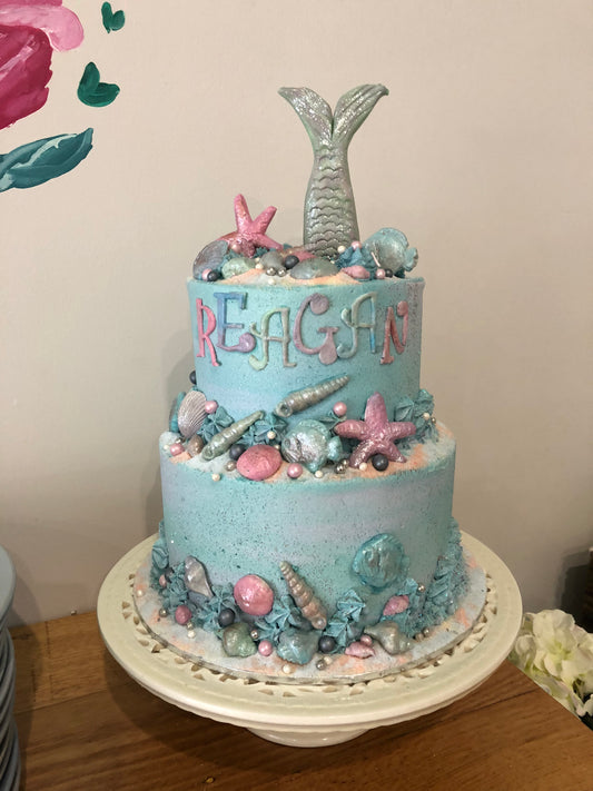 2 Tier Mermaid, Under The Water Theme Cake