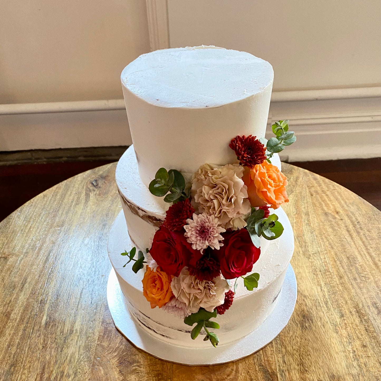 3 Tier Semi Naked Bright Flowers