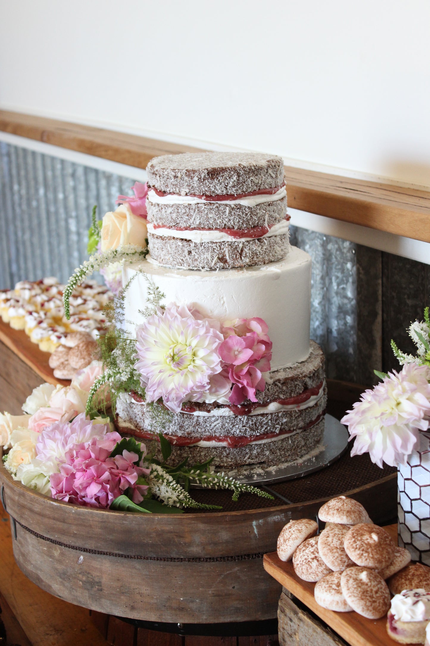 3 Tier Lamington Cake with Fresh Flowers