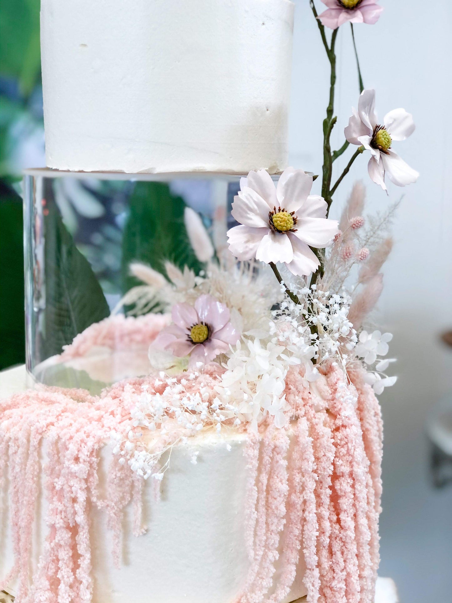 3 Tier Floating Buttercream with Pink Flowers