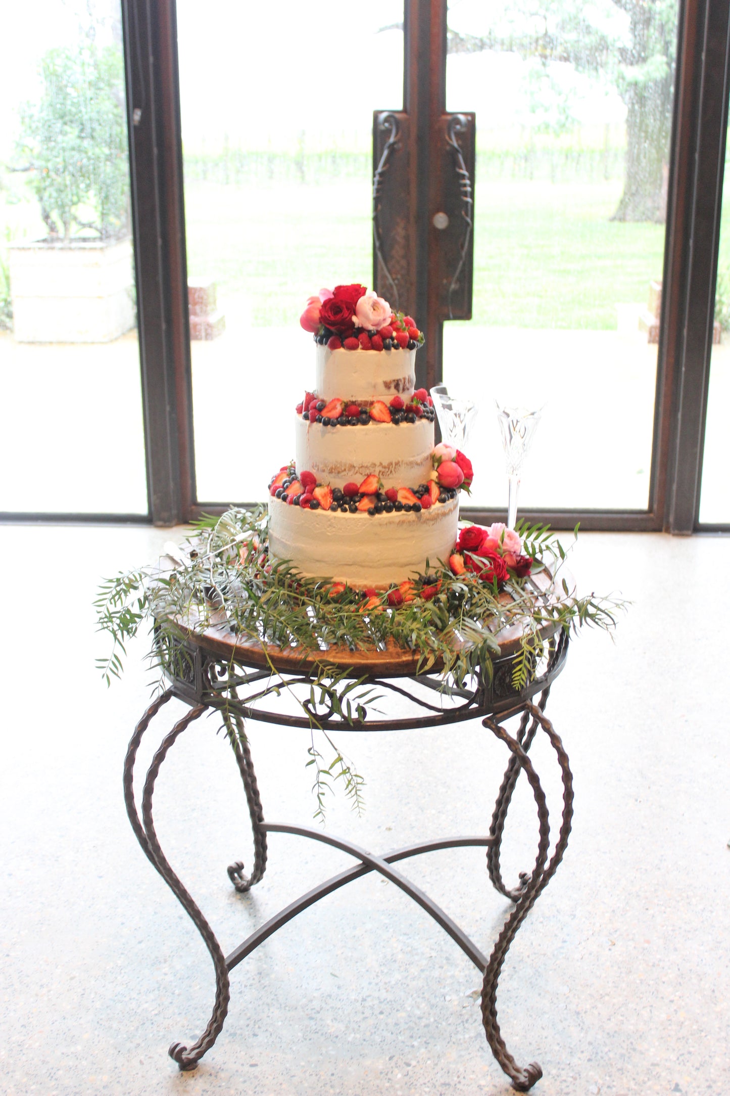 3 Tier Semi Naked with Berries & Flowers