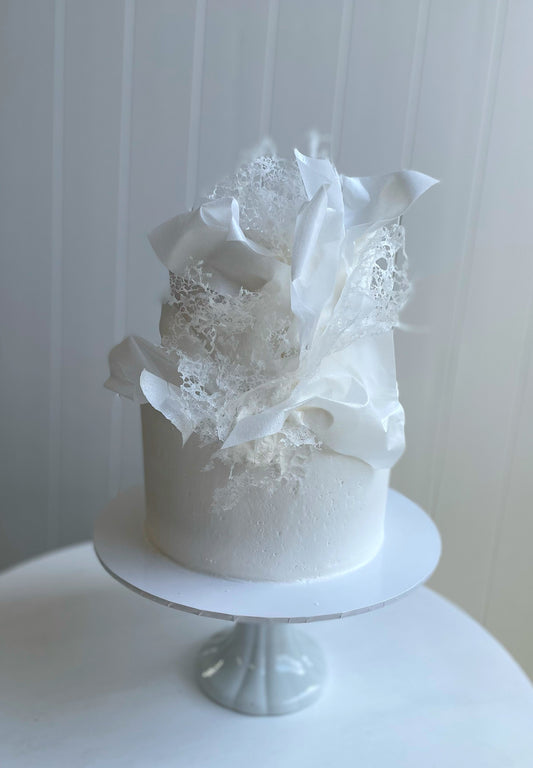 2 Tier White Buttercream with Wafer Paper Sails & Lace