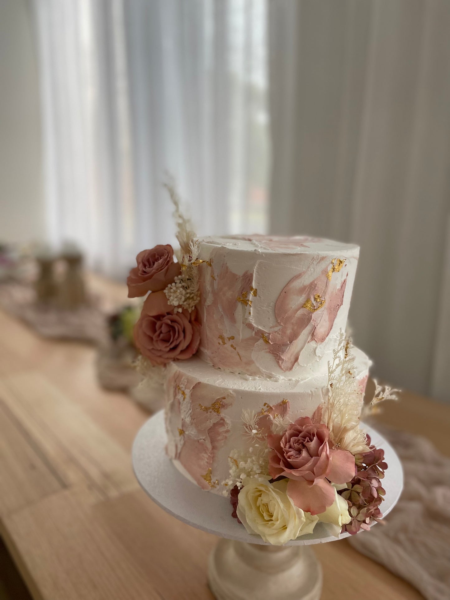 2 Tier Marble Rough Tones of Dusty Pink Buttercream