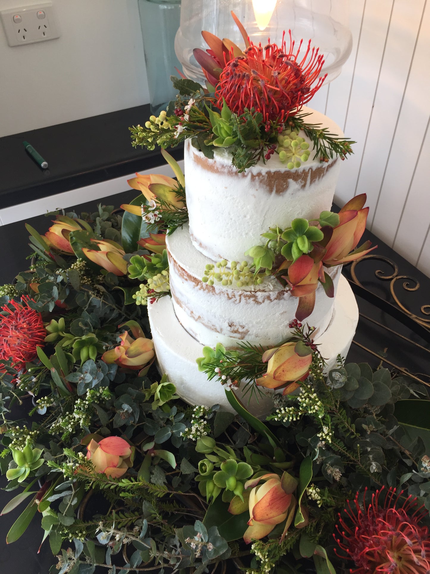 3 Tier Semi Naked Floating Cake with Native Flowers