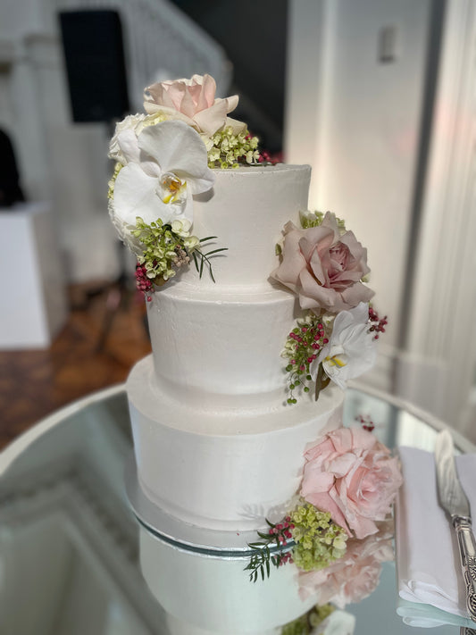 3 Tier White Buttercream with Lux Flowers