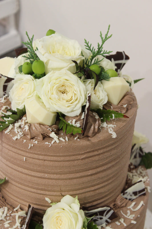 2 Tier Chocolate Buttercream Cake With Flowers