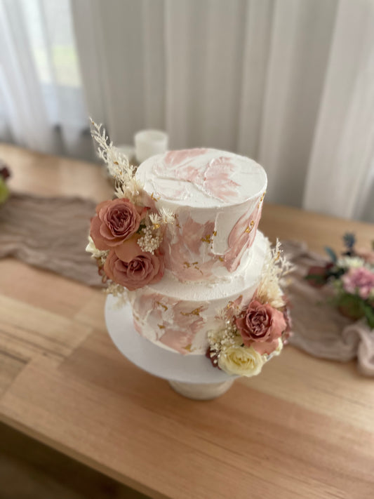 2 Tier Marble Rough Tones of Dusty Pink Buttercream