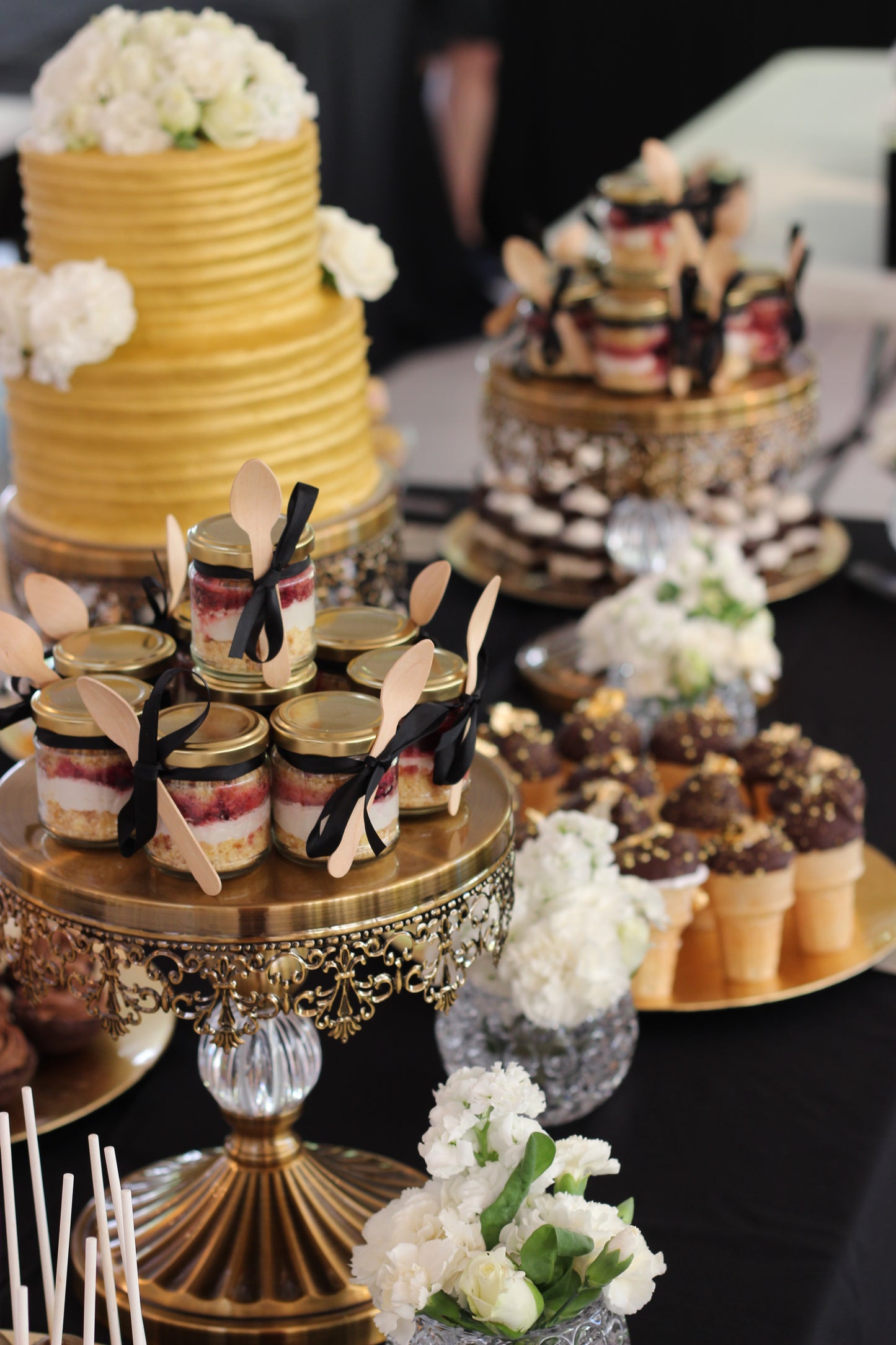 Grazing Dessert & Cake Gold, White & Black Theme Wedding
