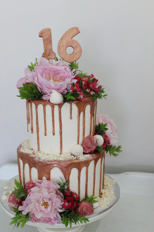 2 Tier Rose Gold Drizzle Cake