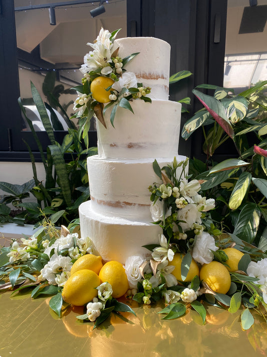 4 tier Semi Naked with Lemons & White Flowers