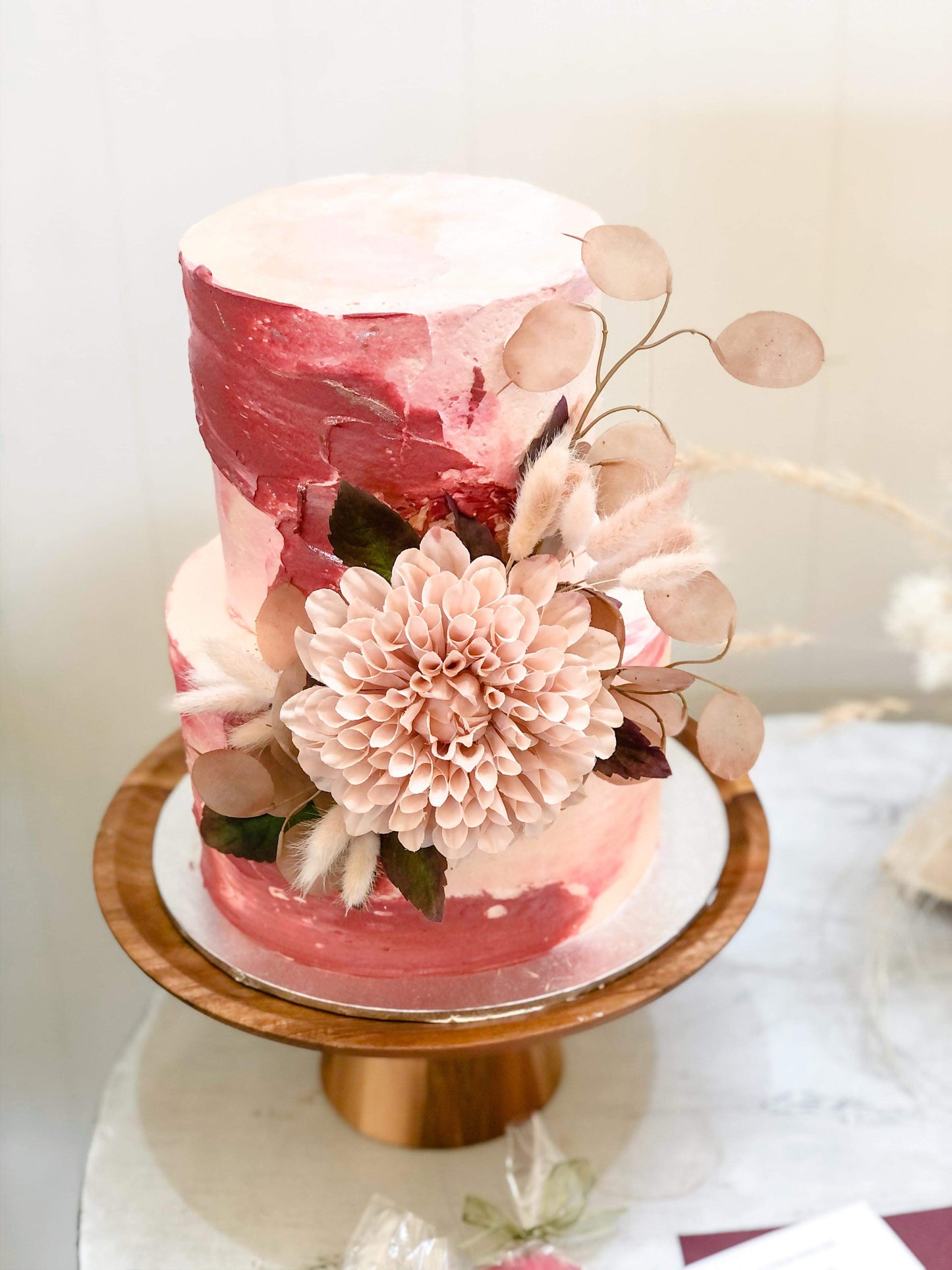 Pink & Ivory Marble 2 tier Cake