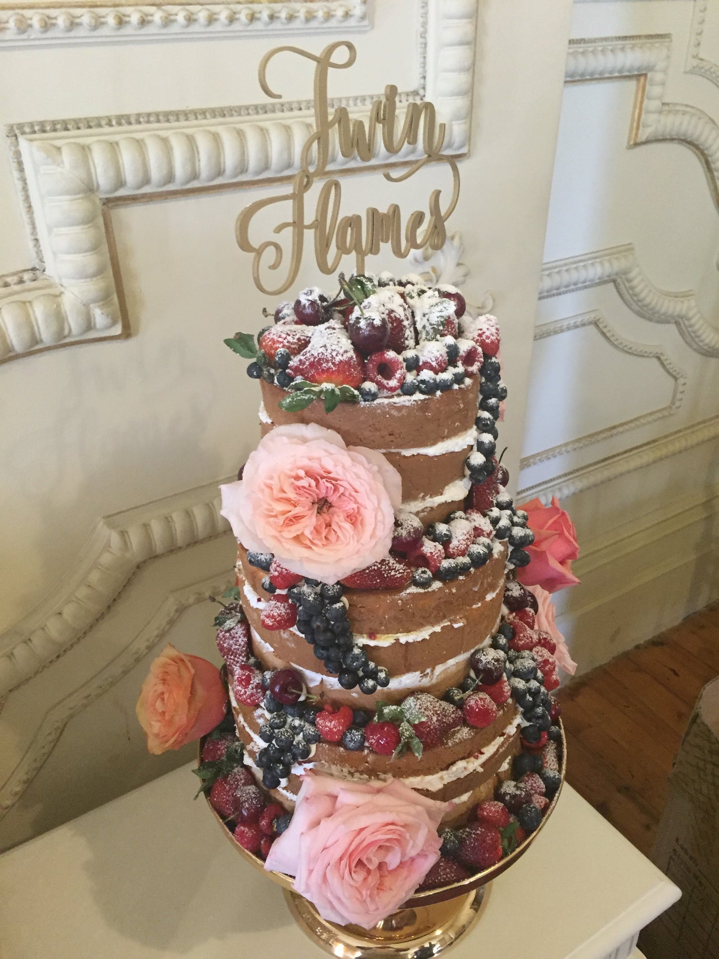 3 Tier Naked Cake with Berries and Roses