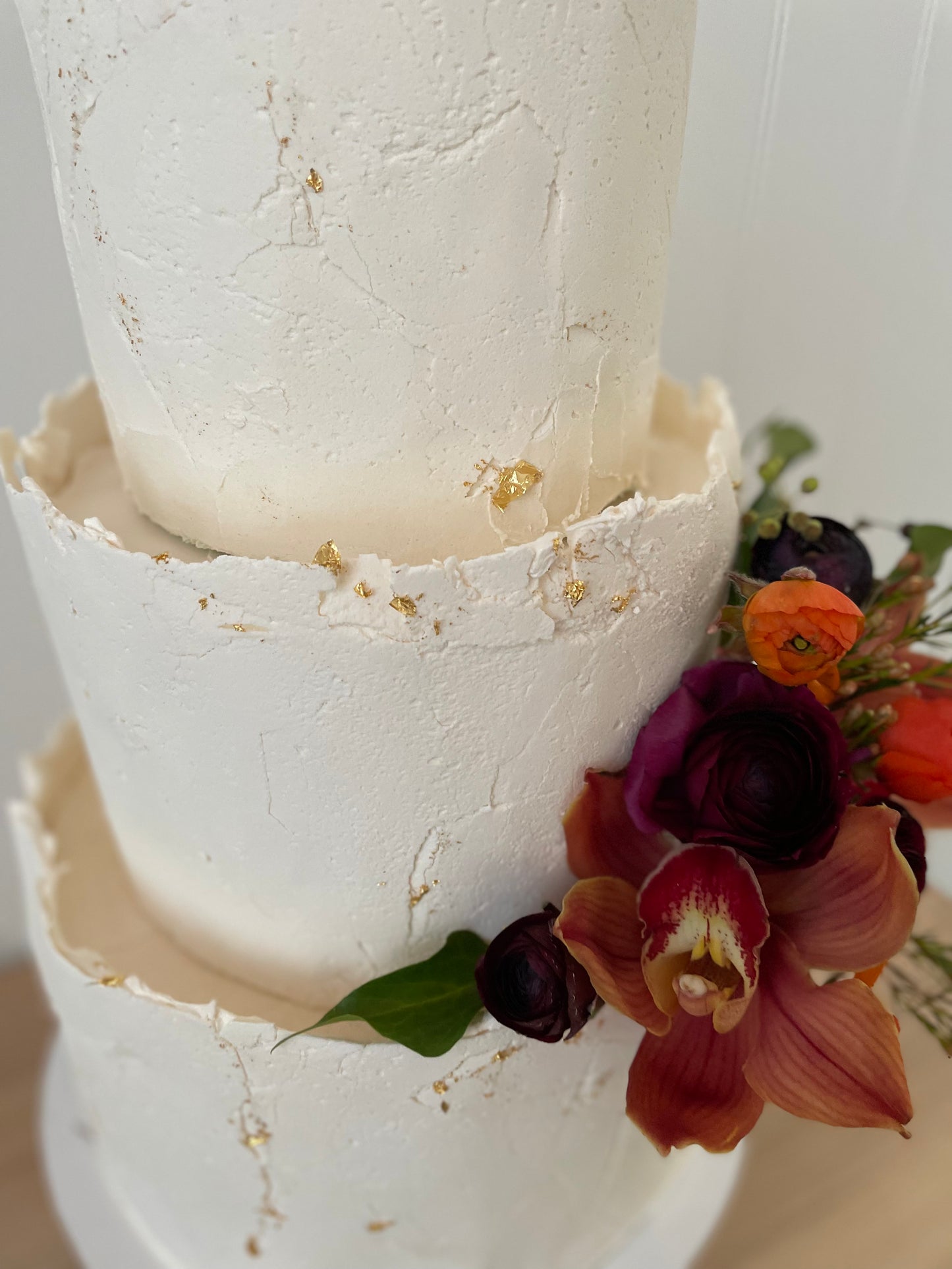3 Tier Contemporary Buttercream cake with autumn flowers