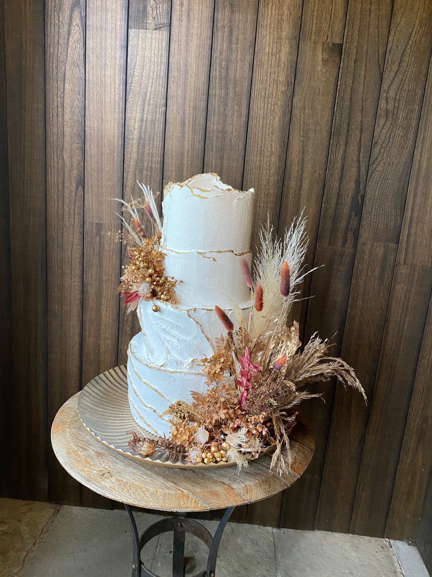 4 Tier Rustic Buttercream with Dried Flowers