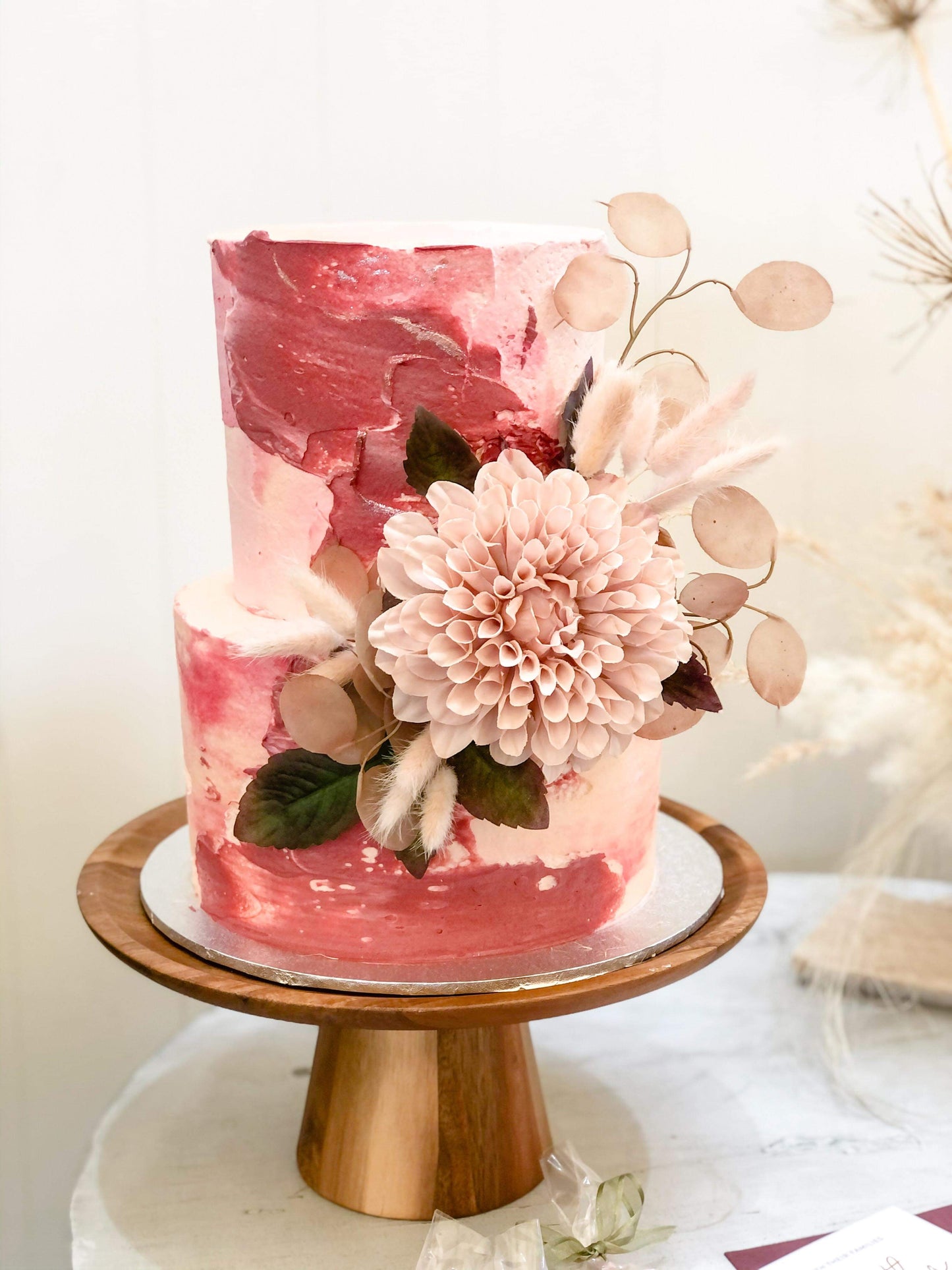 Pink & Ivory Marble 2 tier Cake