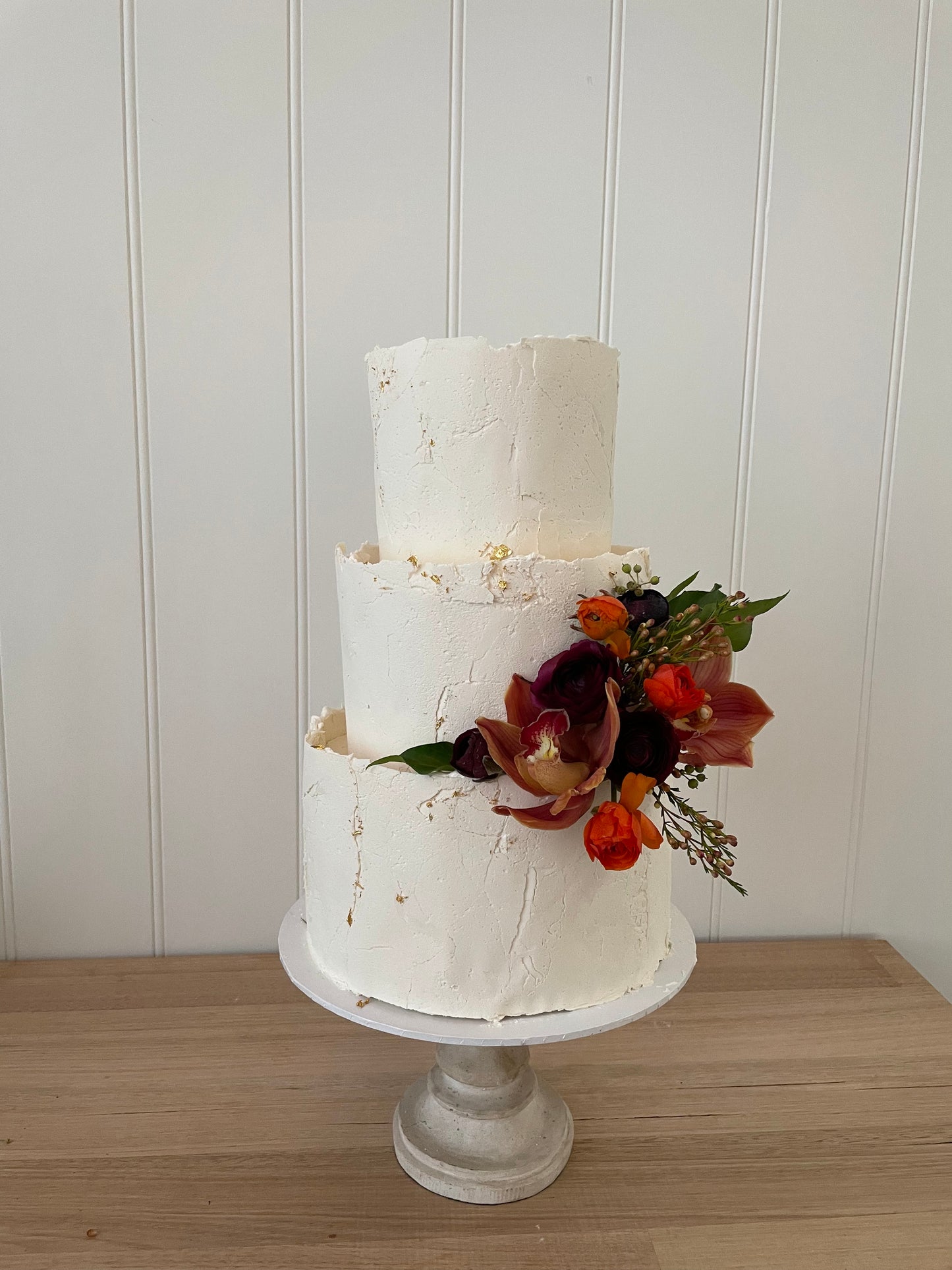3 Tier Contemporary Buttercream cake with autumn flowers
