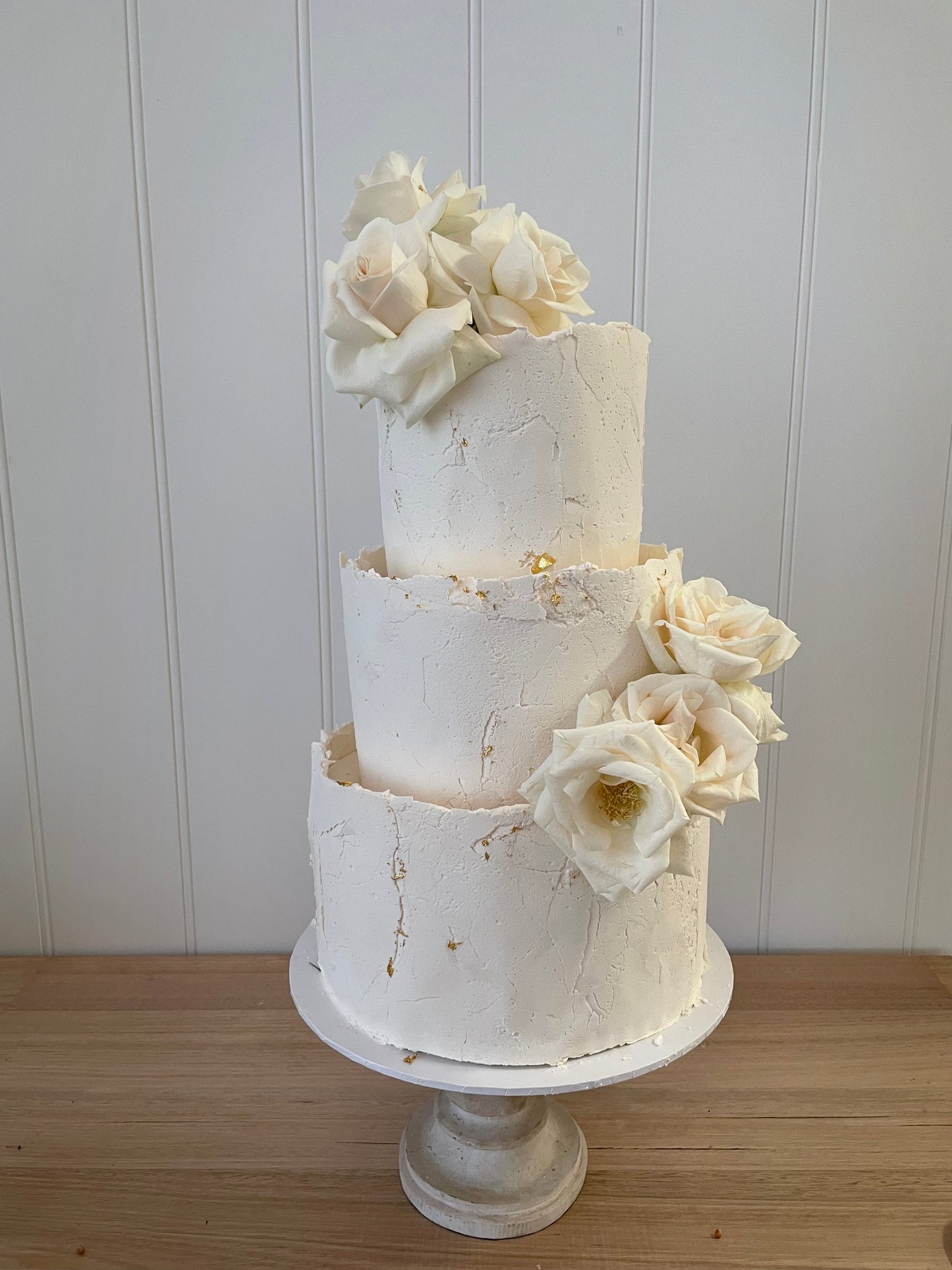 3 Tier Contemporary Buttercream cake with white flowers