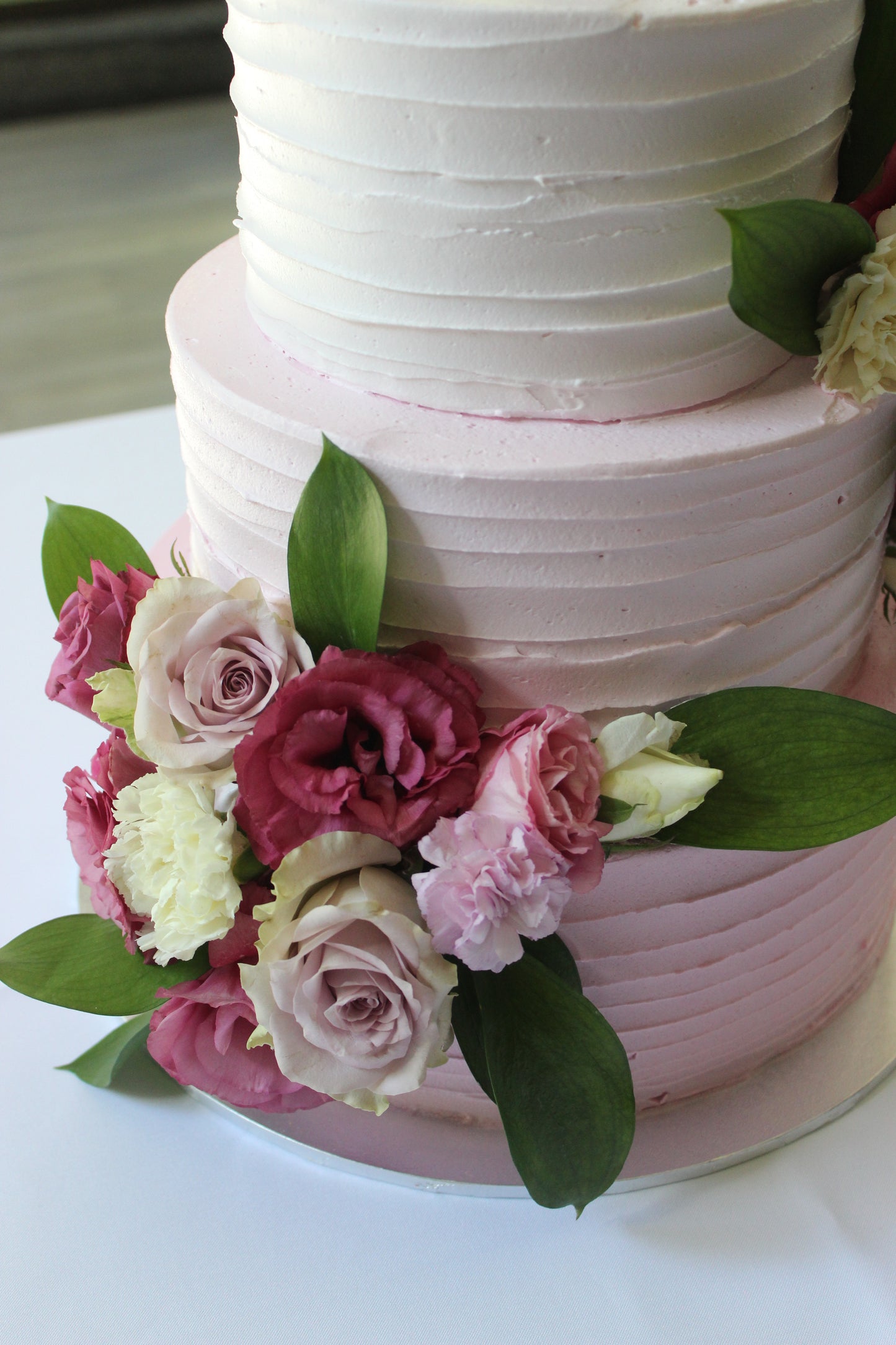 3 Tier Ombre Pink Buttercream with Pink Flowers