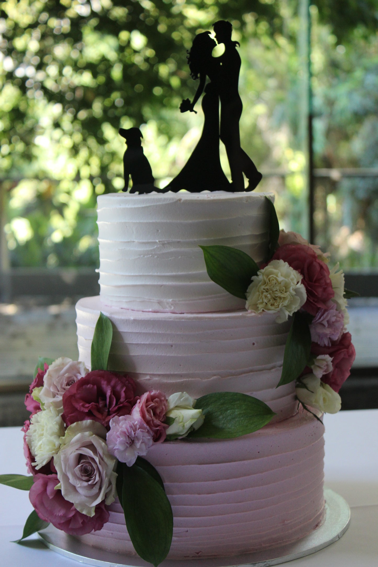 3 Tier Ombre Pink Buttercream with Pink Flowers