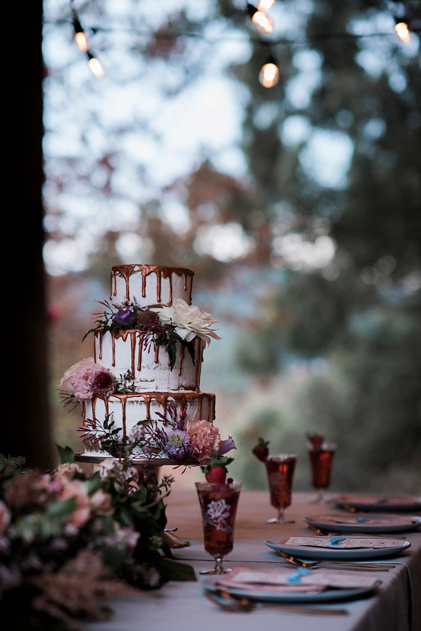 3 Tier Semi Naked With Rose Gold Drizzle & Flowers