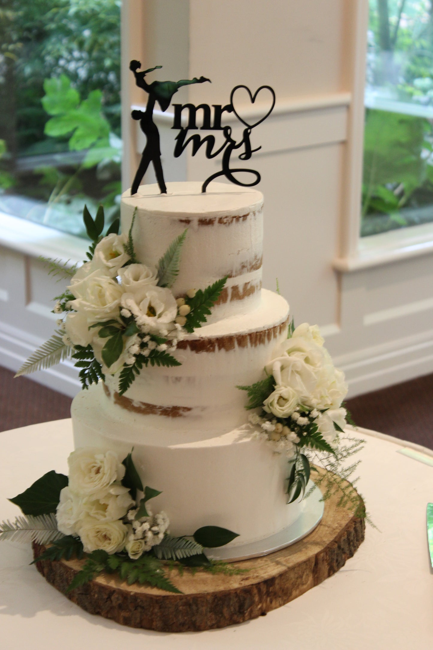 3 Tier Semi Naked with White Flowers