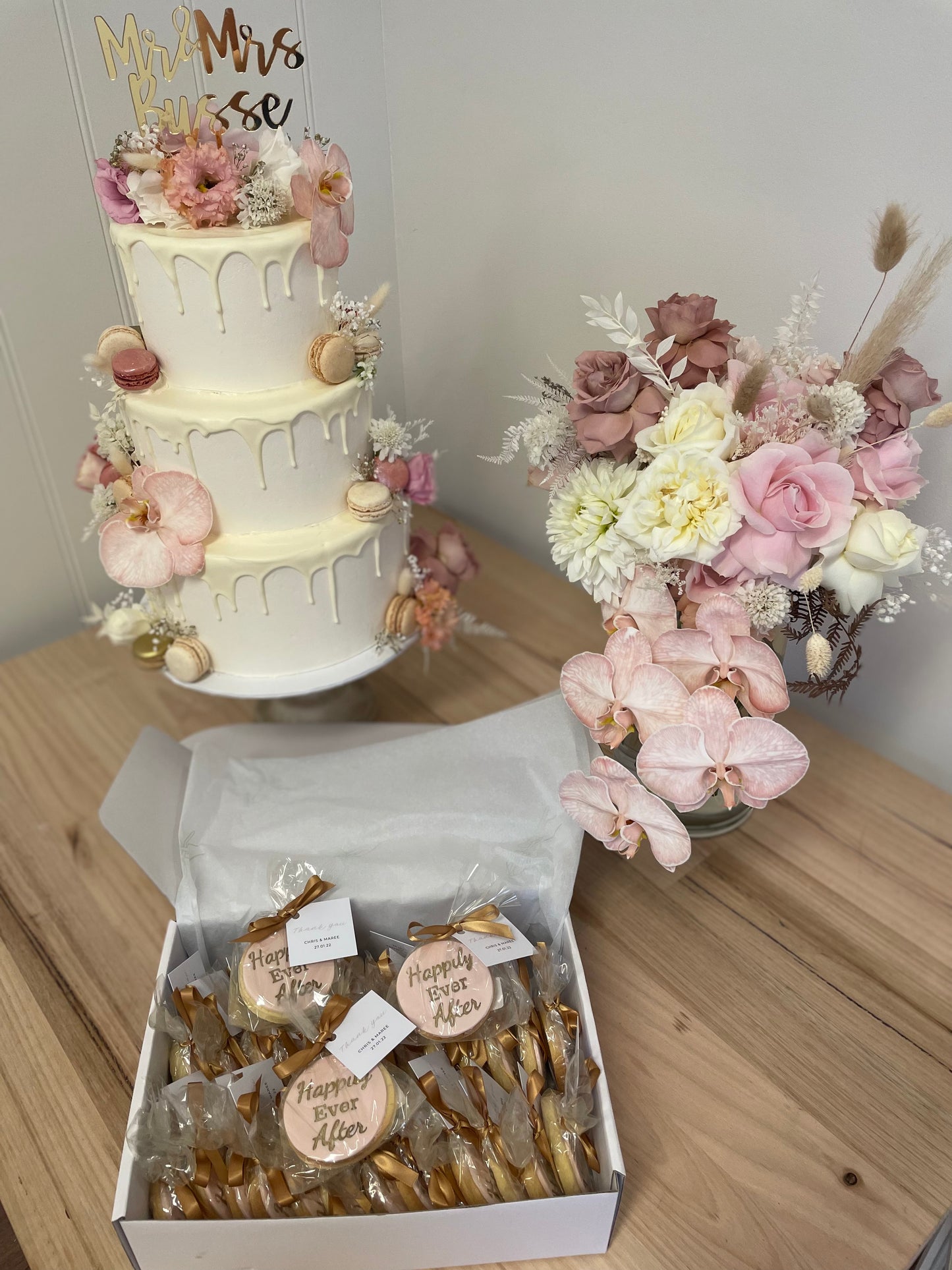3 Tier Buttercream with Drizzle & Fresh Flowers