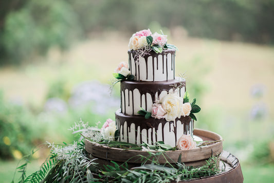 3 Tier Buttercream with Chocolate Drizzle & Pastel Flowers