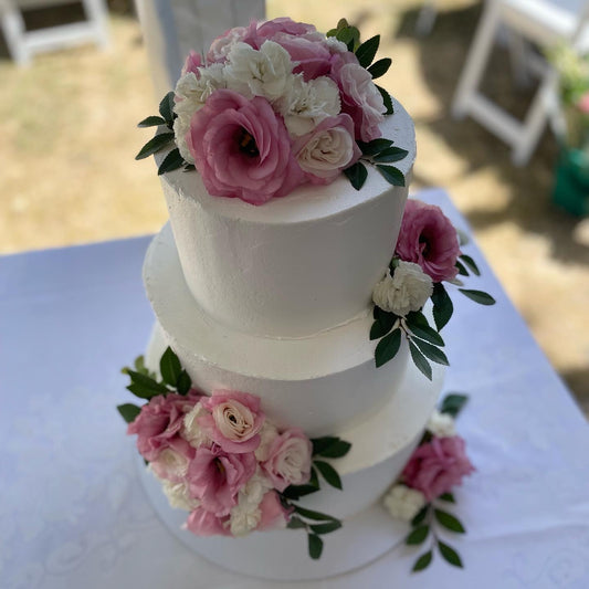 3 Tier Smooth Buttercream with Pink Flowers