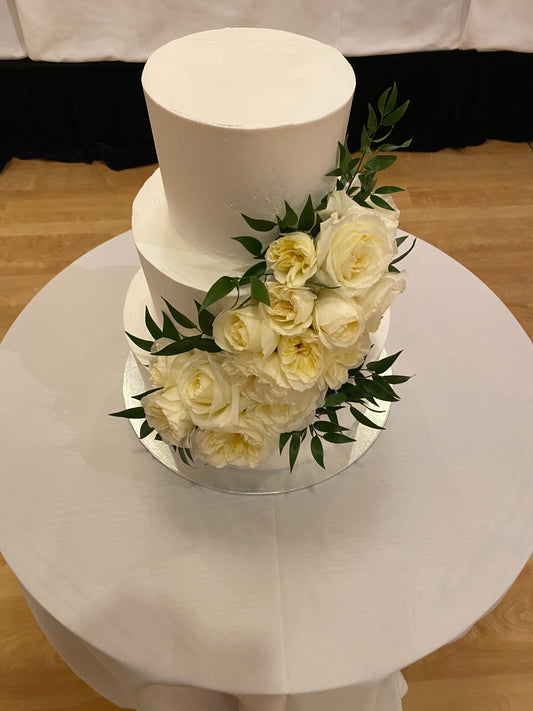 3 Tier Smooth Buttercream with White Flowers