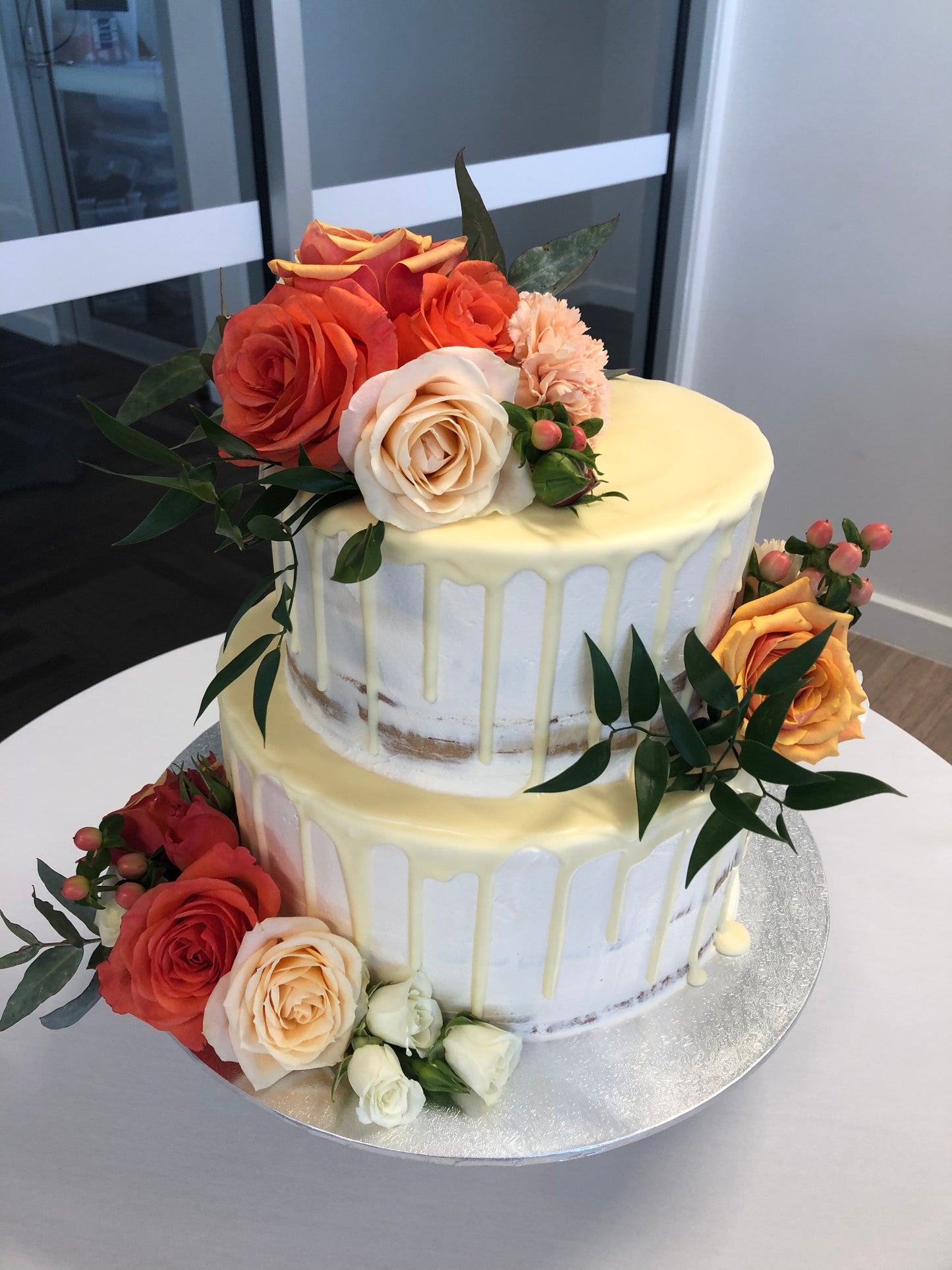2 Tier Semi Naked Drizzle with Orange Flowers