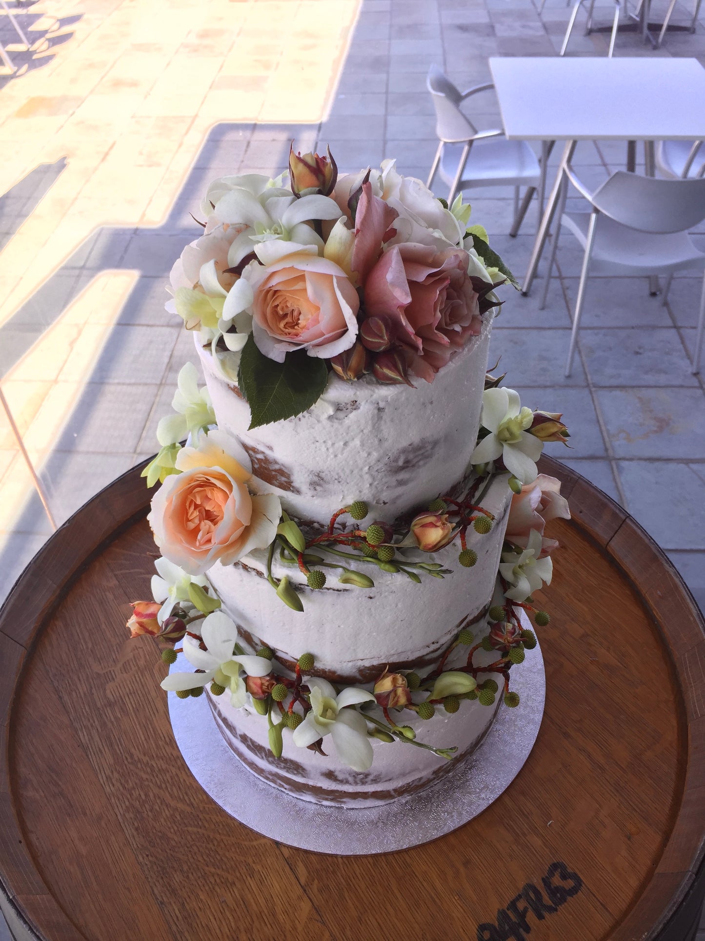 3 Tier Semi Naked with Pastel Flowers