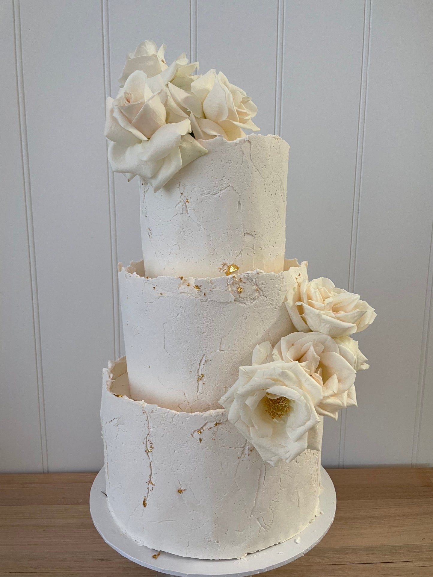 3 Tier Contemporary Buttercream cake with white flowers
