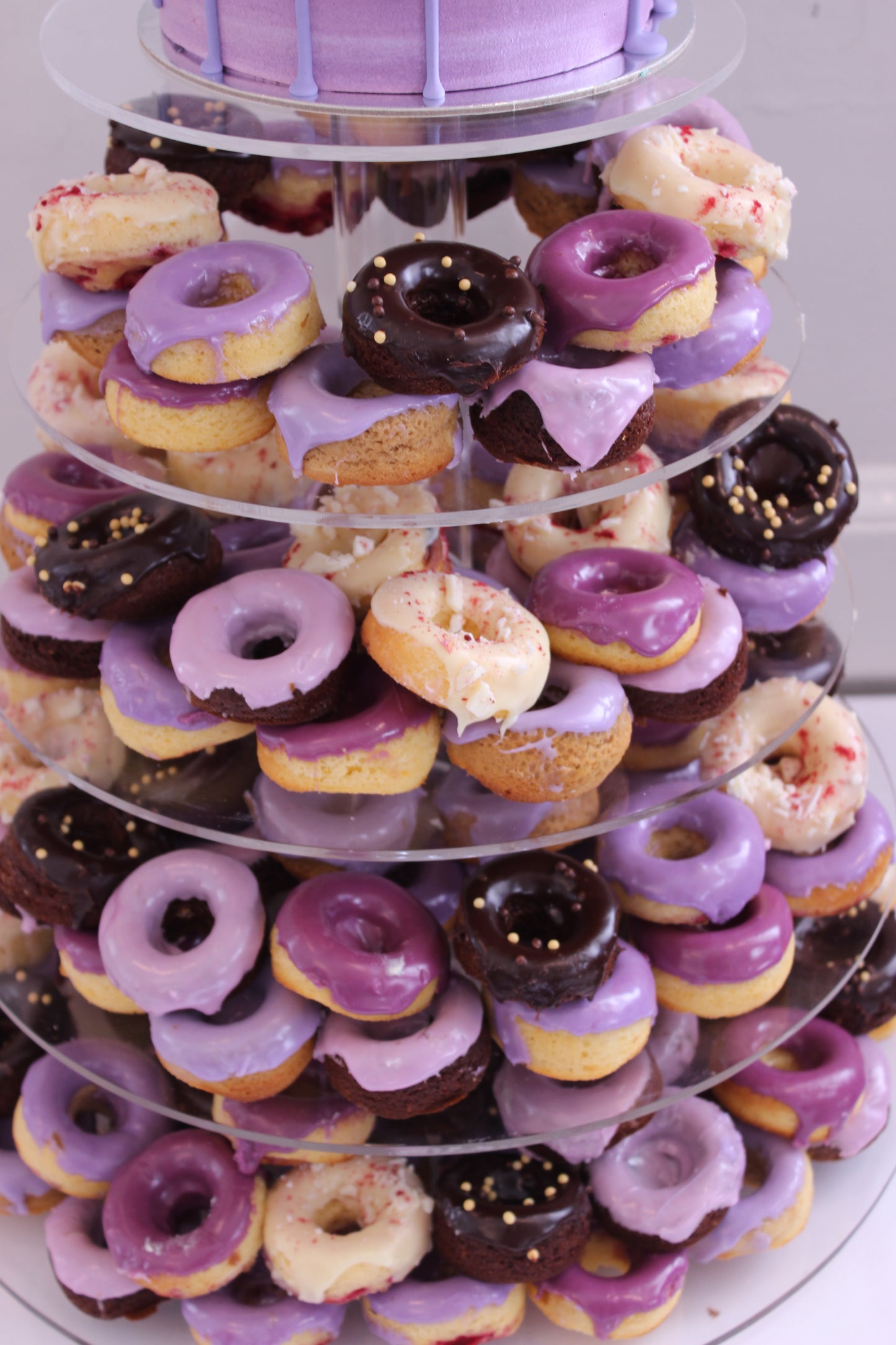 Donut Tower with Cutting Cake, Purple & Chocolate