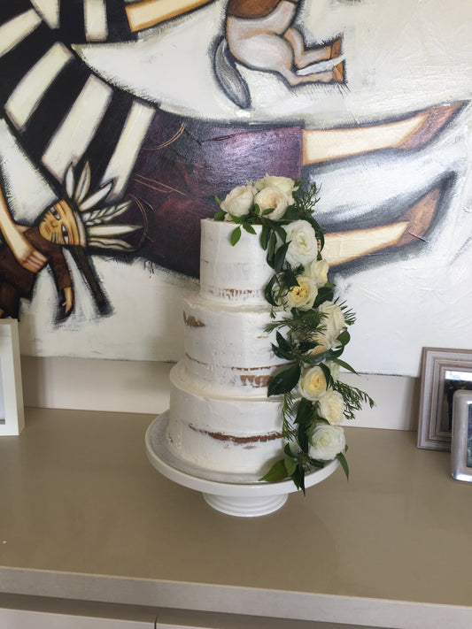3 Tier Semi Naked with White Cascading Flowers