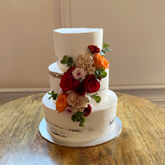 3 Tier Semi Naked Bright Flowers