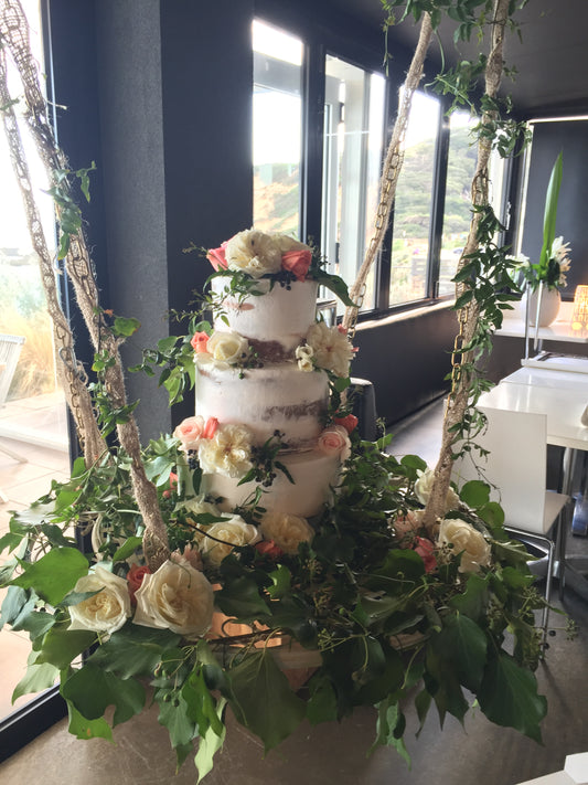 Hanging 3 Tier Semi Naked Cake With Pastel Flowers
