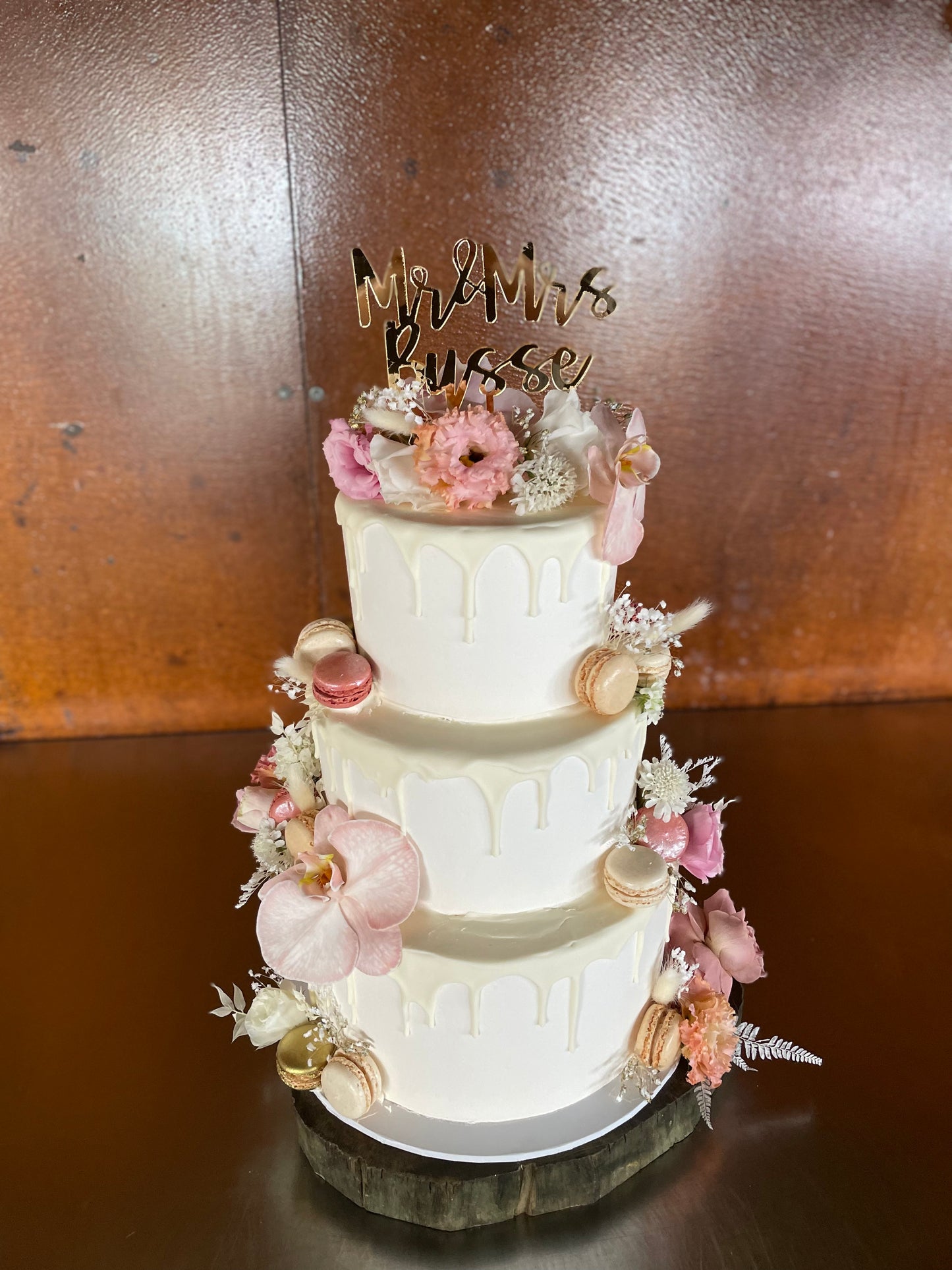 3 Tier Buttercream with Drizzle & Fresh Flowers