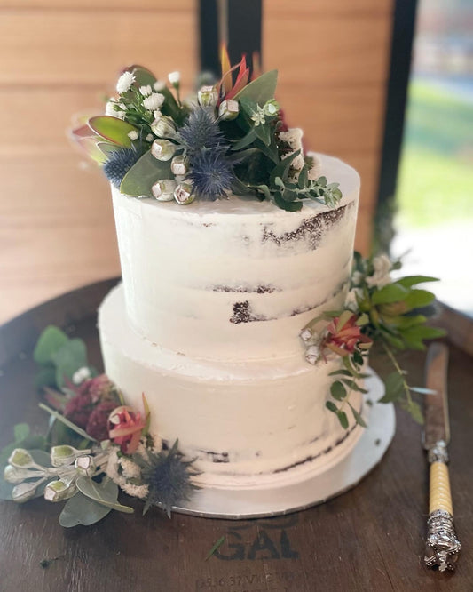 2 Tier Semi Naked Cake with Native Flowers
