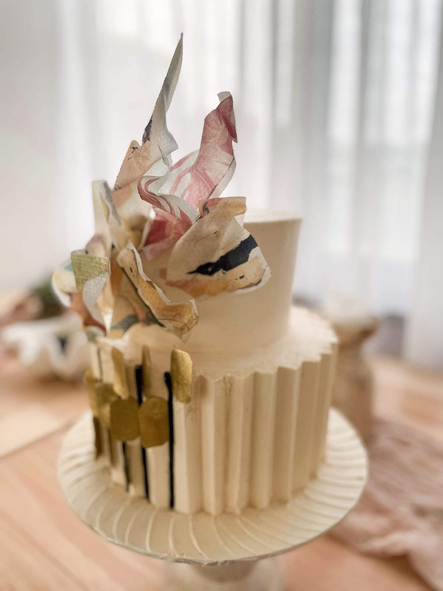 2 Tier Ivory Buttercream with Pleating & Sails