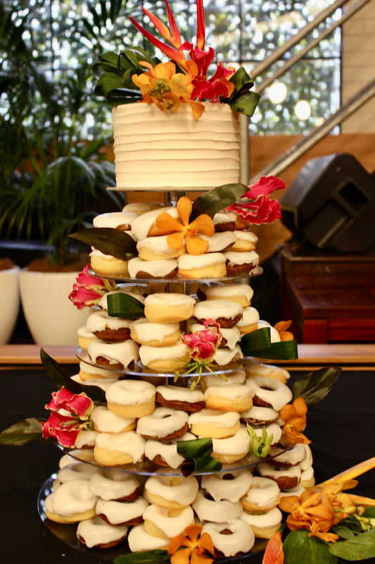 Donut Tower Cake in Bright Tropical Flowers