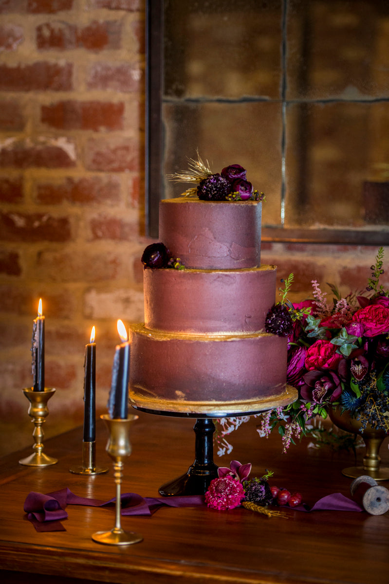 3 Tier Burgundy Buttercream with gold Edging