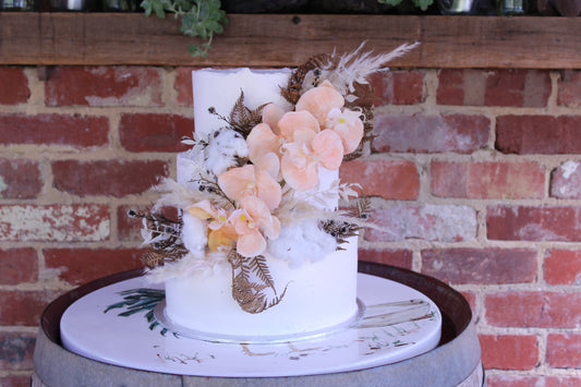 3 tier Rustic Buttercream with Dried Flowers & Orchid